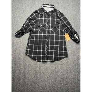 Eden & Olivia Shirt Womens XL Black White Plaid Button up Roll Tab B1324MSSBT